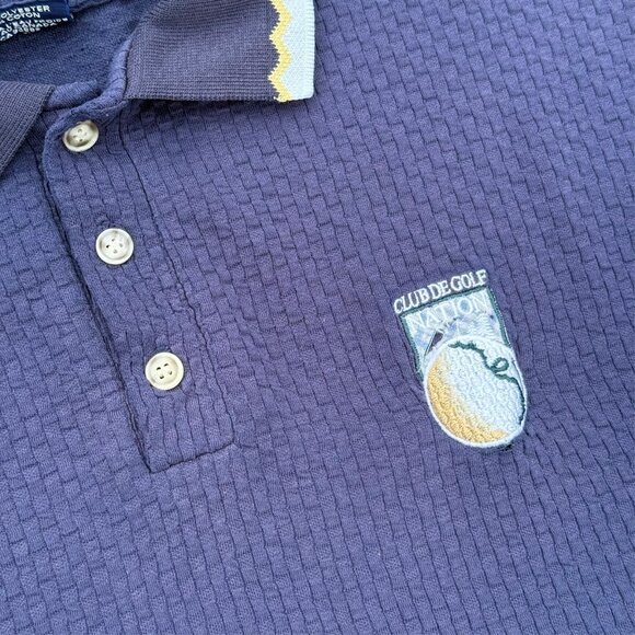 Vintage Club De Golf Nation Short Sleeve Polo Shirt Stretch Blue Textured Large - Picture 3 of 7